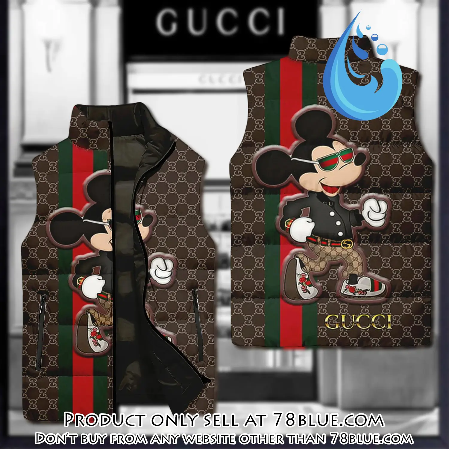 Gucci mickey mouse brown luxury brand 3d sleeveless down jacket 78b1728710